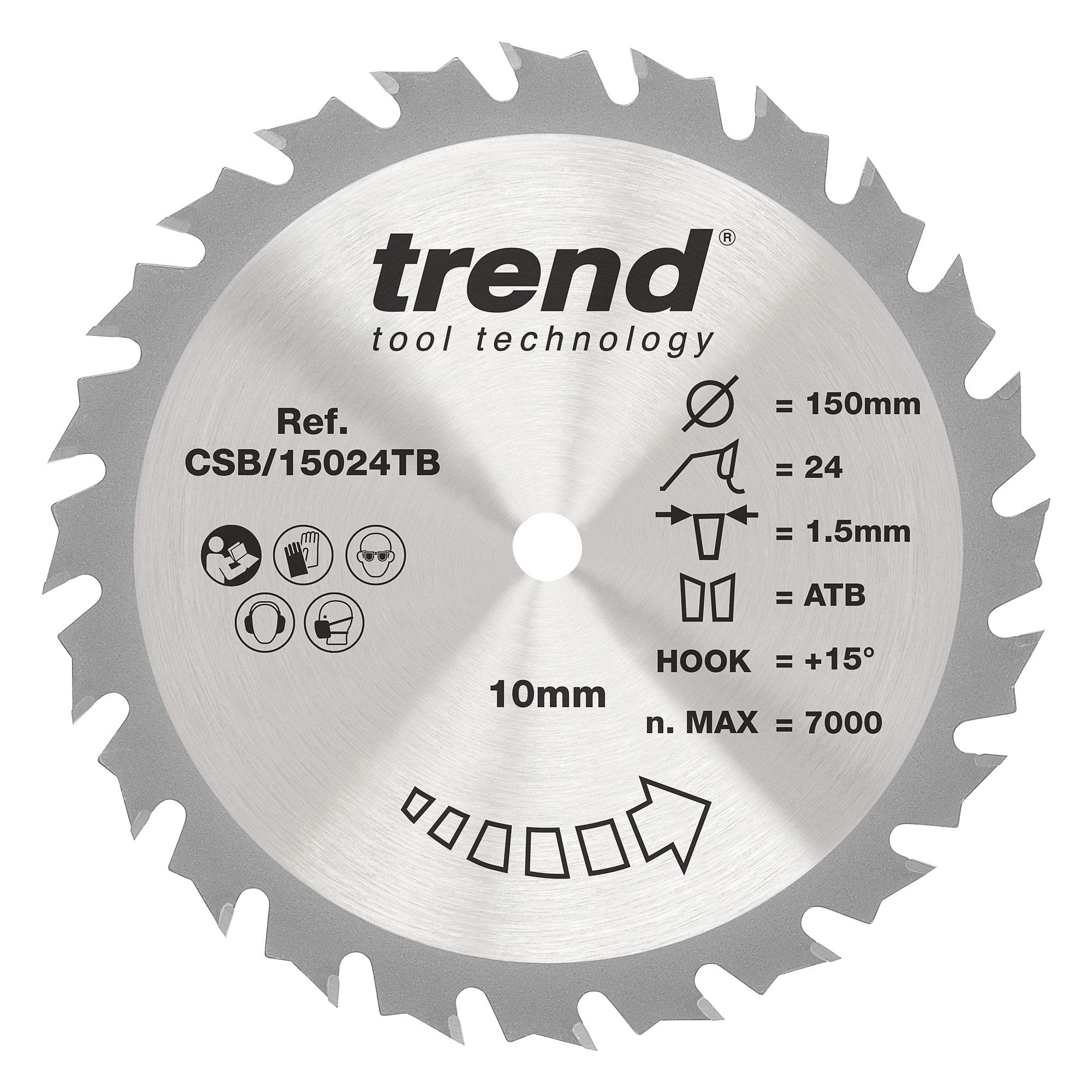 Trend Wood Circular Saw Blade, 150mm Diameter, 20mm Bore, 24 Teeth, 2.4mm Kerf, +15° Hook, TCT, Medium Finish, CSB/15024
