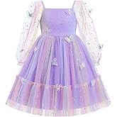 IMEKIS Toddler Kids Girl Butterfly Dress Sparkly Rainbow Tulle Wedding Party Long Sleeve Fall Photo Shoot Outfit 2-10T