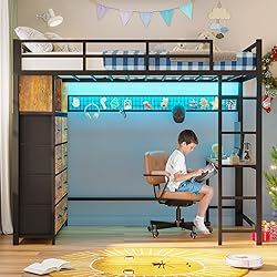 ADORNEVE Twin Size Loft Bed with Desk and 8 Storage