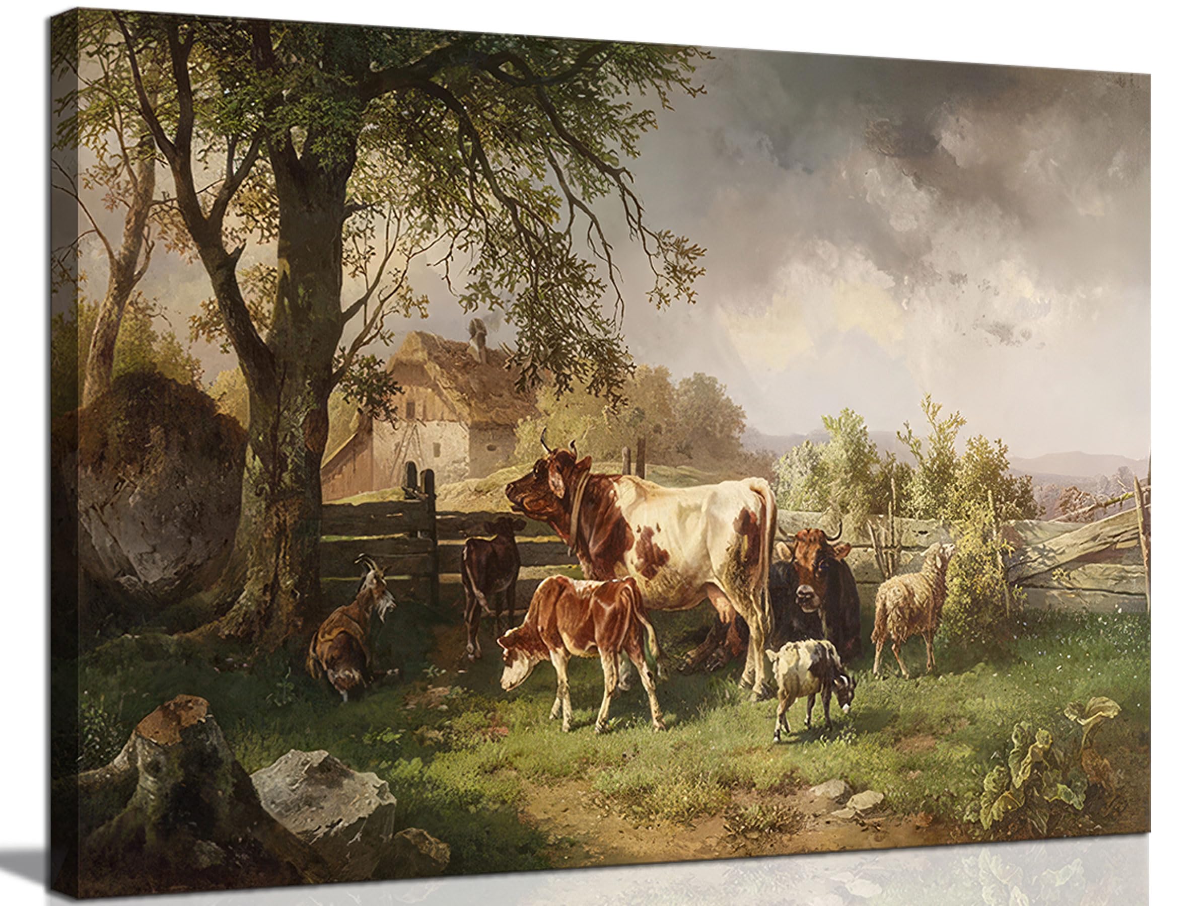 Photo 1 of Farmhouse Cow Sheep Animal Canvas Wall Art Retro Rustic Funny Animal Pictures Wall Decor Pasture Nature Scenery Posters Prints Paintings for Living Room Bedroom Decoration Prepare To Hang