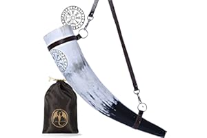 OldEmperor Viking War Blowing Horn| 12 Inch Genuine Ox Battle Trumpet with Leather Strap-Hand Engraved| Mouthpiece for Easy and Clear Sound| Gift Bag