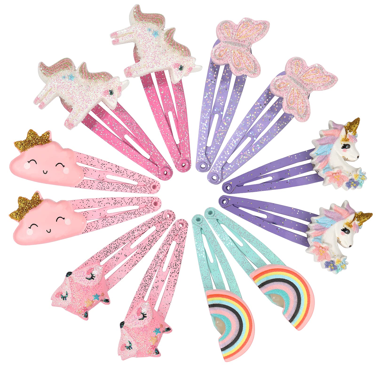 PinkSheep Unicorn Hair Clips Barrettes for Girls, Kids 6 Pairs/12 Pcs Hair Pins, Cute Hair Clips Metal Snap Barrettes Sparkly Hair Accessories for Baby Girls Teens Toddlers (MIX-A)