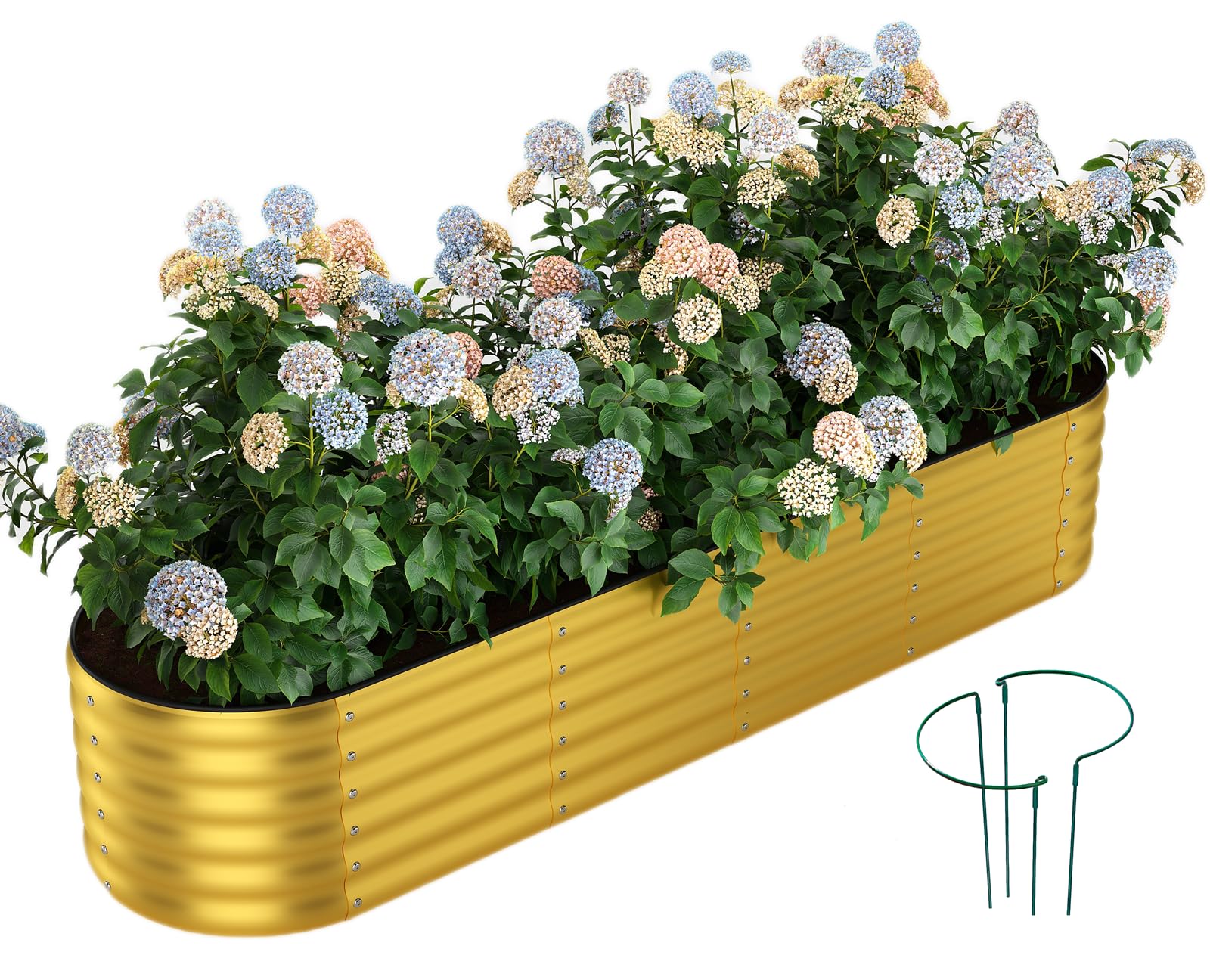 ZFHgarden Galvanized Metal Planter Round Raised Garden Bed Kit for Gardening Outdoor Garden Box Raised Flower Bed 1PC Gold 8X2X1FT Image