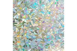 LEMON CLOUD Window Privacy Film, Decorative and Stained Glass Window Stickers, Rainbow Cling Holographic,No Glue Frosted Half Moon Anti-UV(17.5in. By78.7in)