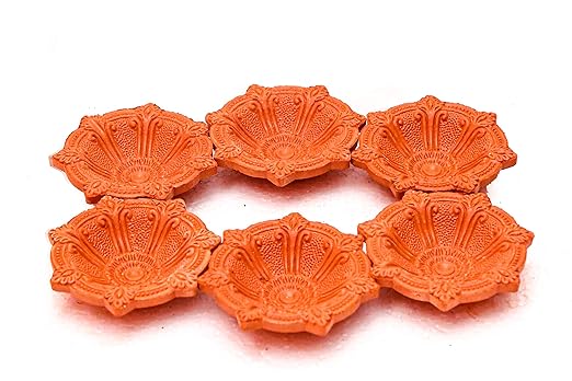 Bhagya Laxmi Handmade Terracotta Clay Diya | Festival Decoration Earthen Clay Diya for Diwali Navratri | Handmade Designer Clay Diya for Puja Decoration (Pack of 06 Diyas)