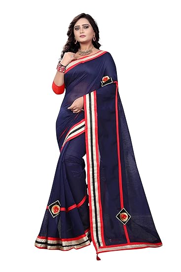 Multi Color Chanderi Cotton Fabric Patch Work With Lace Work Saree Women