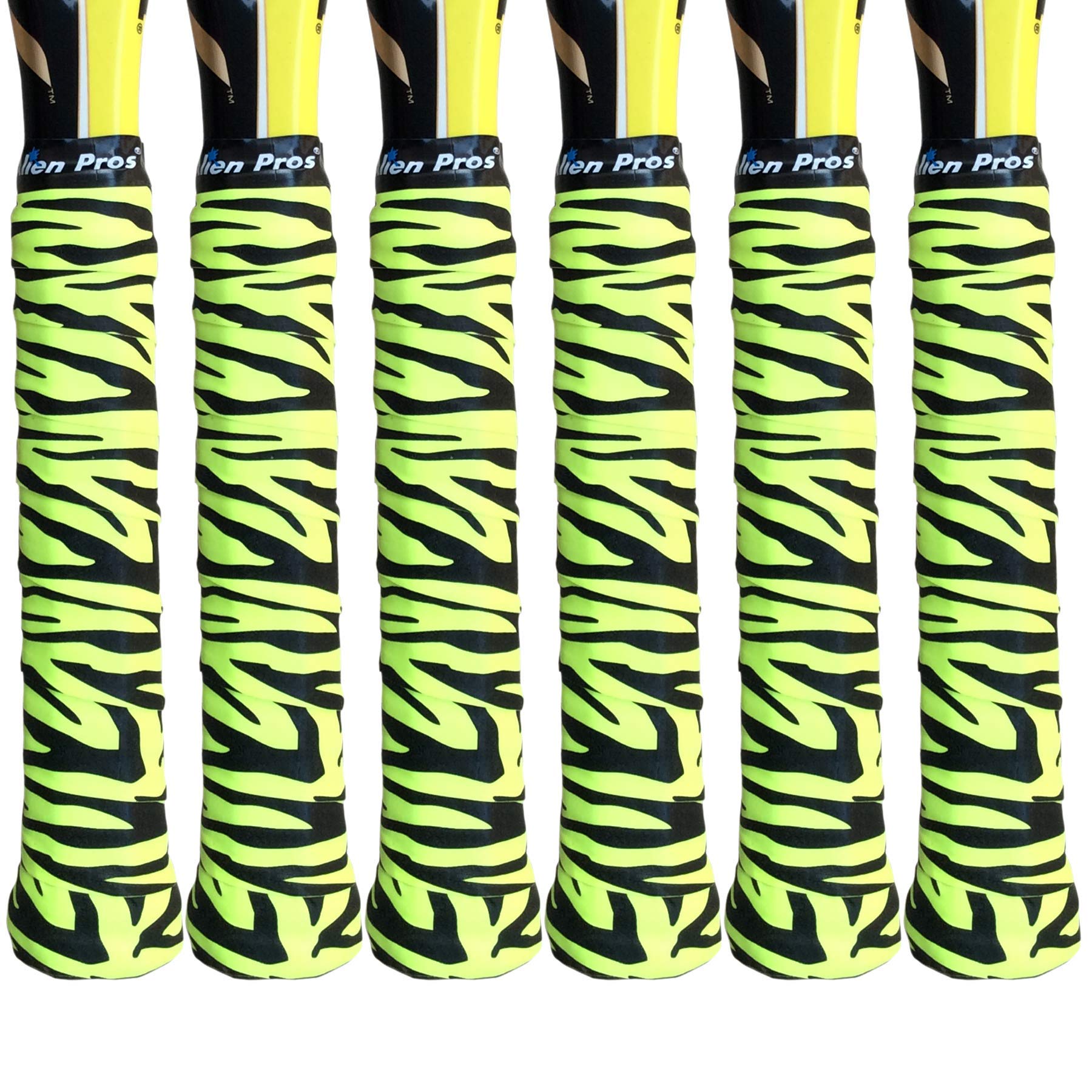 Alien Pros Tennis Racket Grip Tape (6 Grips) – Tac Moisture Feel Tennis Grip – Tennis Overgrip Grip Tape Tennis Racket – Wrap Your Racquet for High Performance (6 Grips, Neon Tiger)