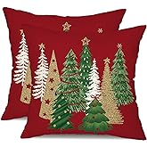DFXSZ Christmas Pillow Covers 18x18 Inch Set of 2 Xmas Tree Decorative Red Throw Pillows Winter Christmas Decor for Home Couch TH-50C18