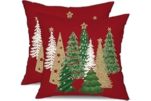 DFXSZ Christmas Pillow Covers 18x18 Inch Set of 2 Xmas Tree Decorative Red Throw Pillows Winter Christmas Decor for Home Couch TH-50C18