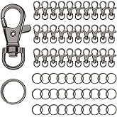 60PCS Metal Swivel Snap Hooks and Key Rings, 30PCS Lobster Claw Clasps and 30PCS Flat Key Rings for Key Chain Rings, Keychain Accessories, Keychain Rings Making kit (Black)