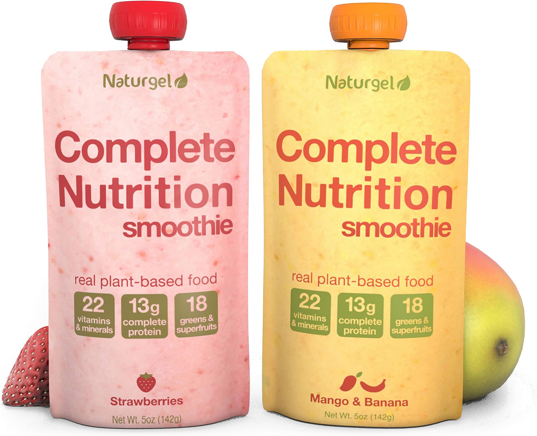 Naturgel Meal Replacement Smoothie, 20 Pouches - Nutrition Shakes with 13g Plant-Based Complete Protein, 22 Vitamins & Minerals, 18 Greens & Antioxidants, Healthy Fats, Fiber and more