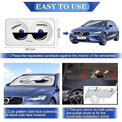 Buy Sharink Windshield Sun Shade Eyes With Cool Sunglasses Blocks Uv Rays Sun Visor Protector Sunshade To Keep Your Car Cool And Damage Free Easy To Use Auto Accessories Standard Size 59 X 32