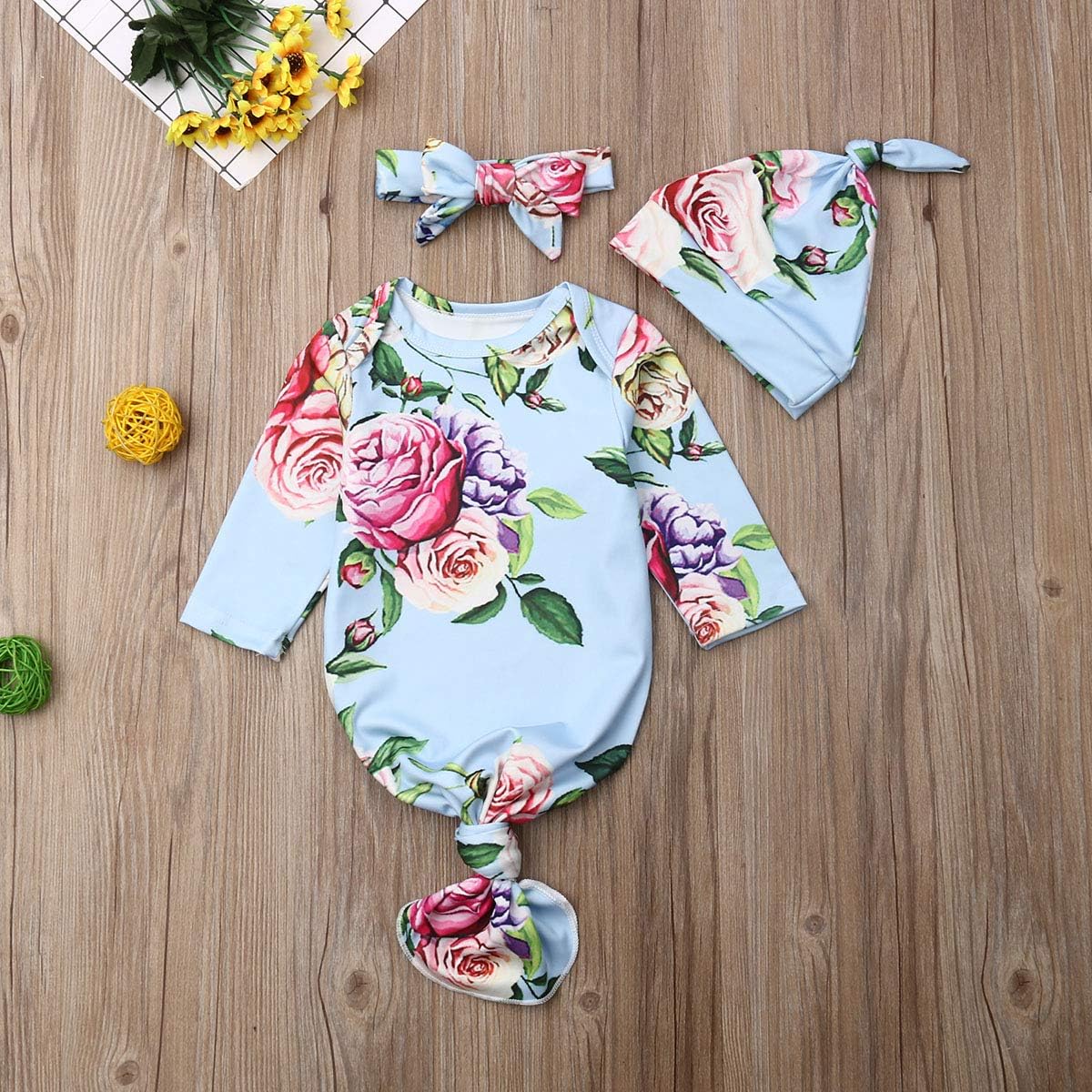 Infant Newborn Baby Girls Floral Sleep Gown Headband Sleepwear Romper Sleeping Bags Outfits: Clothing