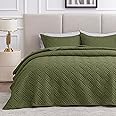 Love's cabin Quilts for Queen Bed Olive Green Bedspreads Bedding Set - Summer Quilt Lightweight Microfiber Bedspread - Wave Pattern Bedding Coverlet for All Season - 3 Piece (1 Quilt, 2 Pillow Shams)