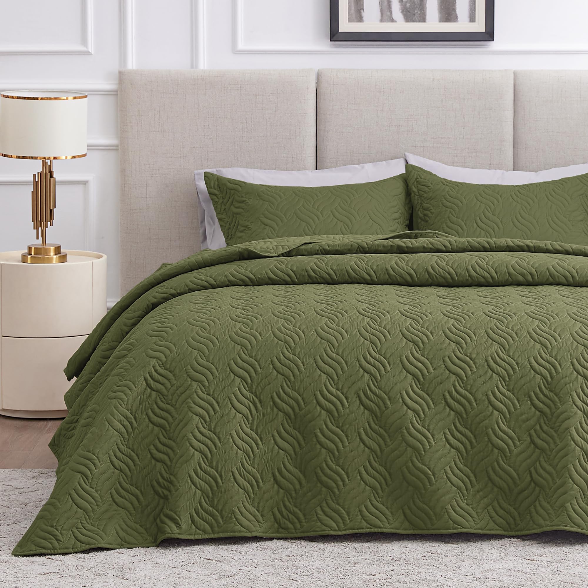 Love's cabin Twin Quilt Bedding Set Olive Green