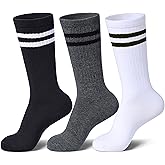 Toetally Womens Striped Socks Cotton Athletic Running Cushioned Calf Socks Casual School Style 3 Pairs