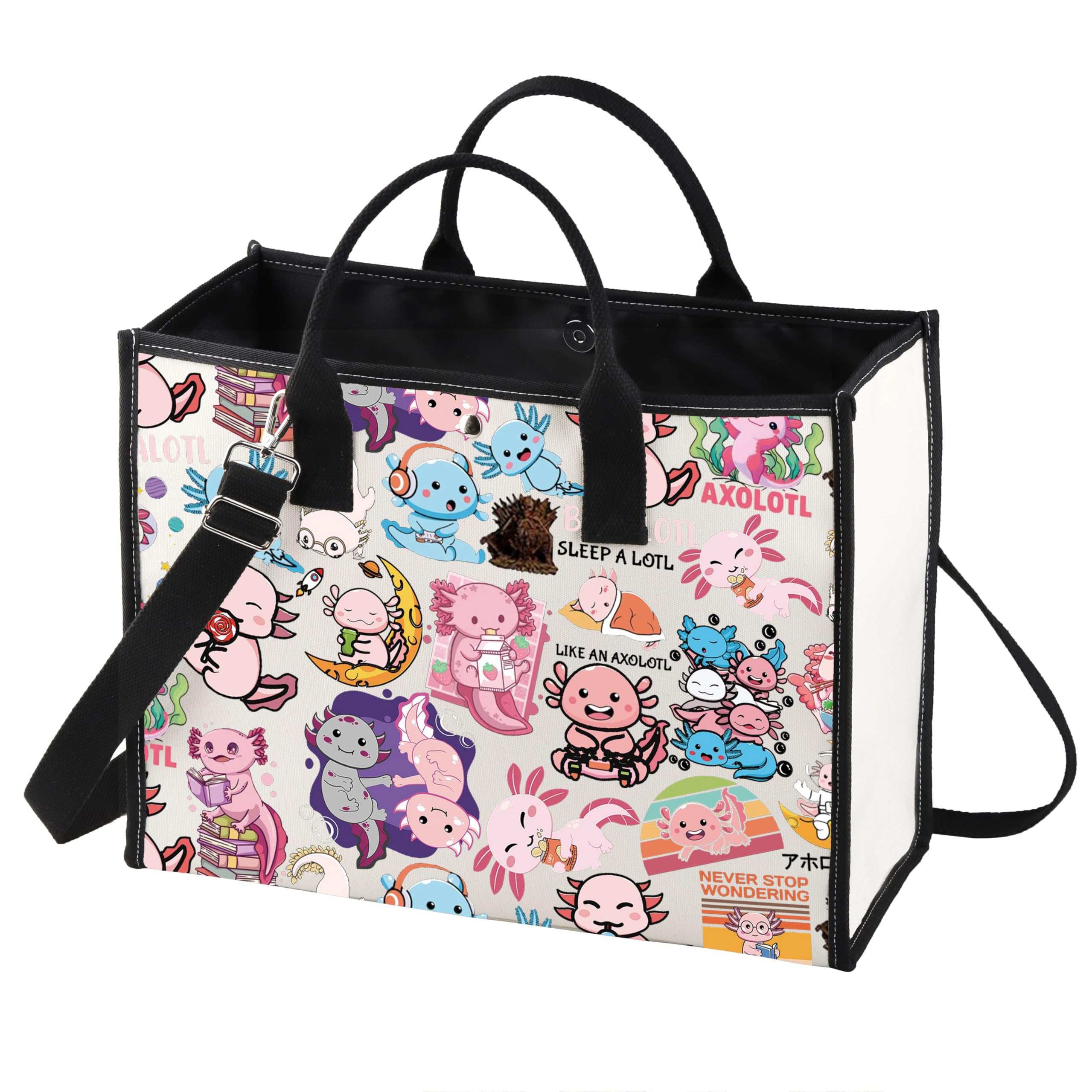 LEVLO Cute Axolotl Tote Bag Bobalotl Fans Gift Gamesolotl Lover Shoulder Bag Salamander Merchandise, Axolotl Lt, M