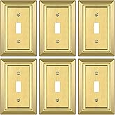 Metal Wall Plate for Electrical Outlets, Decorative Brass Gold Switch Plates Outlet Cover, Light Switch Cover Plate, 1-Gang Wall Plates (Single Toggle, 6 Pack)
