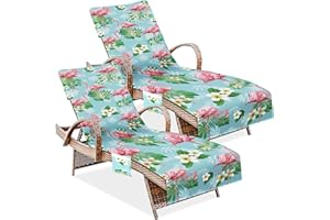 HEIFAM Lounge Chair Towels Cover 2 Pcs, Beach Chair Cover with Pocket, Flamingo Gifts Beach Towel, Sun Lounger Covers for Outdoor Sunbathing Trips, 85 X30 in