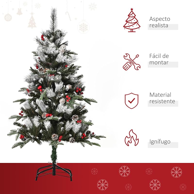 Árvore de Natal artificial 150 cm com 440 ramos, 39 pinhas verdes
