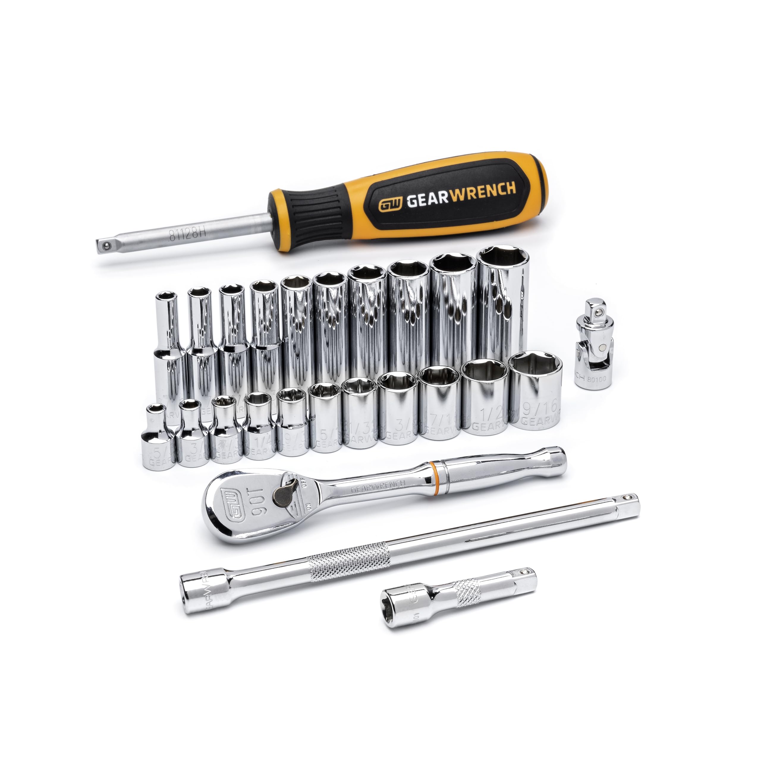 GEARWRENCH 26 Pc. 1/4" Drive 6 Pt. Standard Mechanics Tool Set, SAE - 80312DD