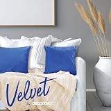 Deconovo Set of 2 Blue Velvet Cushion Covers 60x60 cm Outdoor view 3