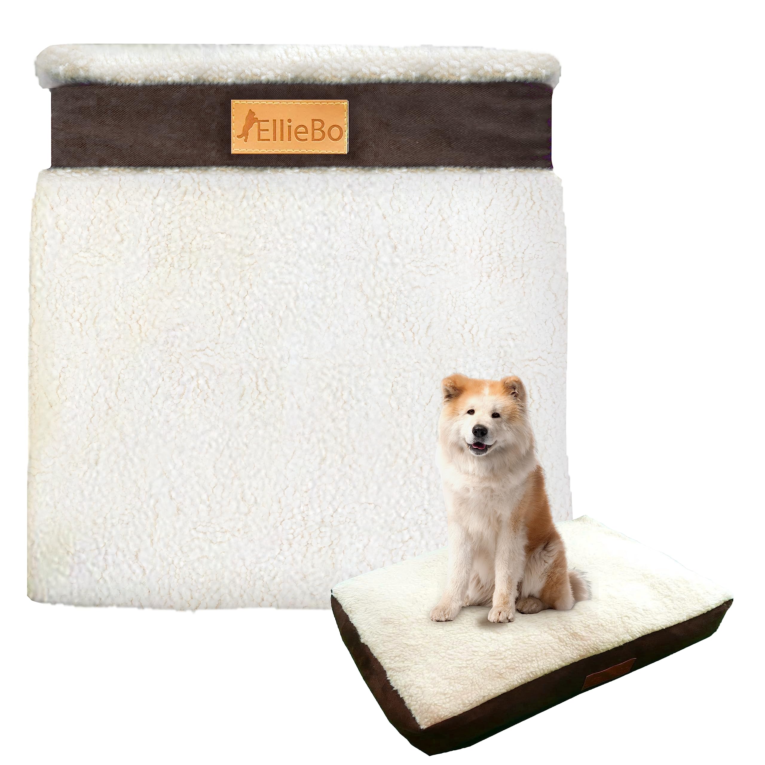 Ellie-Bo Small Memory Foam Dog Bed Cover for 24-inch Dog Cage/Crate - Brown Faux Suede/Sheepskin