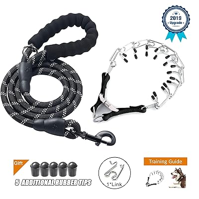 Deyace Dog Prong Collar, Professional Dog Pinch Training Collar, Stainless Steel Choke Pinch Dog Collar with Comfort Tips Heavy Duty Leash, Adjustable Size and Quick Release Buckle