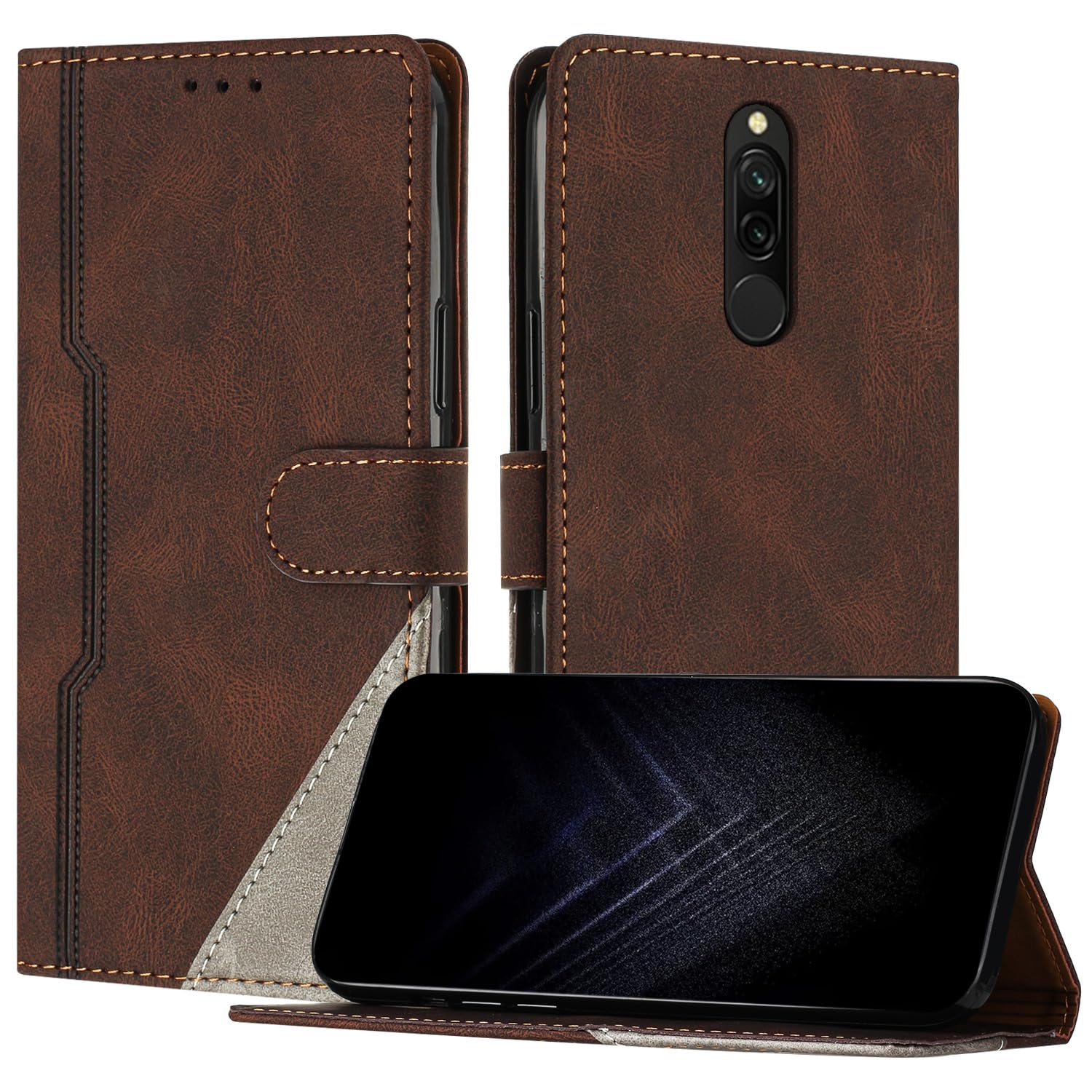 Netany Case Compatible with Xiaomi Redmi 8 / 8A, Flip PU Leather Cover with Magnetic Kickstand Card Holder [Shockproof TPU] for Redmi 8 (Brown)