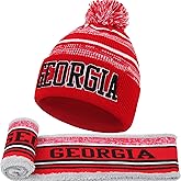 Winter Football Beanie Hat Scarf Set for Men, Knit Pompom Beanie Cap Neck Warmer Scarves