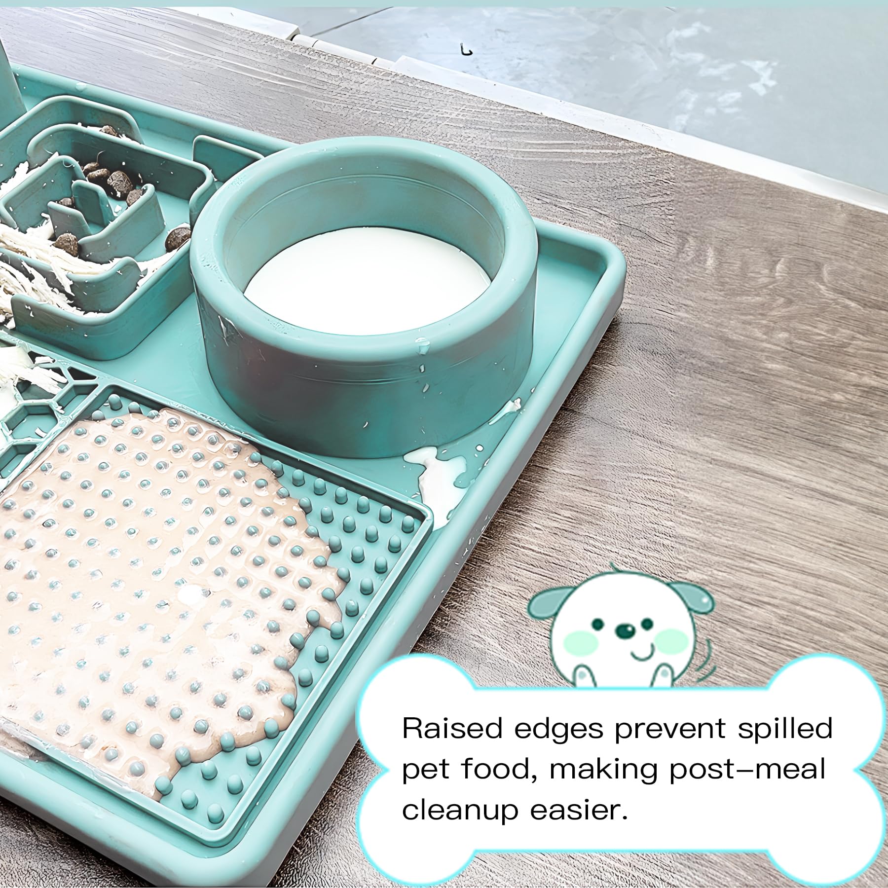 Slow Feeder Dog Bowls, 3-in-1 Food and Water Bowls with Silicone Lick Mat, Non-Skid Silicone Slow Down Eating Lick Pad for Medium Small Sized Dogs, Cats (Green)