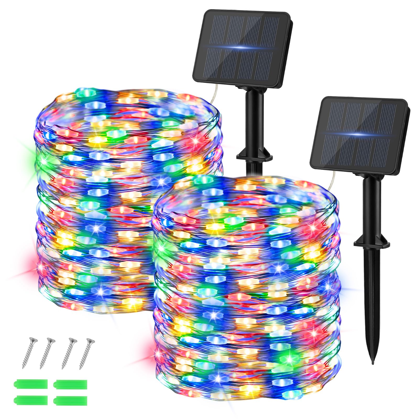 Dalugo Multicolor Solar Lights Outdoor Garden, 2 Pack 40Ft 120 LED Solar Powered Fairy Lights 8 Modes Waterproof String Lights for Garden, Yard, Tree, Indoor/Outdoor Decoration