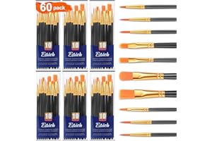 ESRICH Paint Brush Set,6 Packs 60 Pcs Nylon Hair Paint Brushes for Acrylic Painting,Artist Paintbrushes for Acrylic,Oil,Watercolor Painting,Face Nail Art,Paint Brushes for Kids,Black