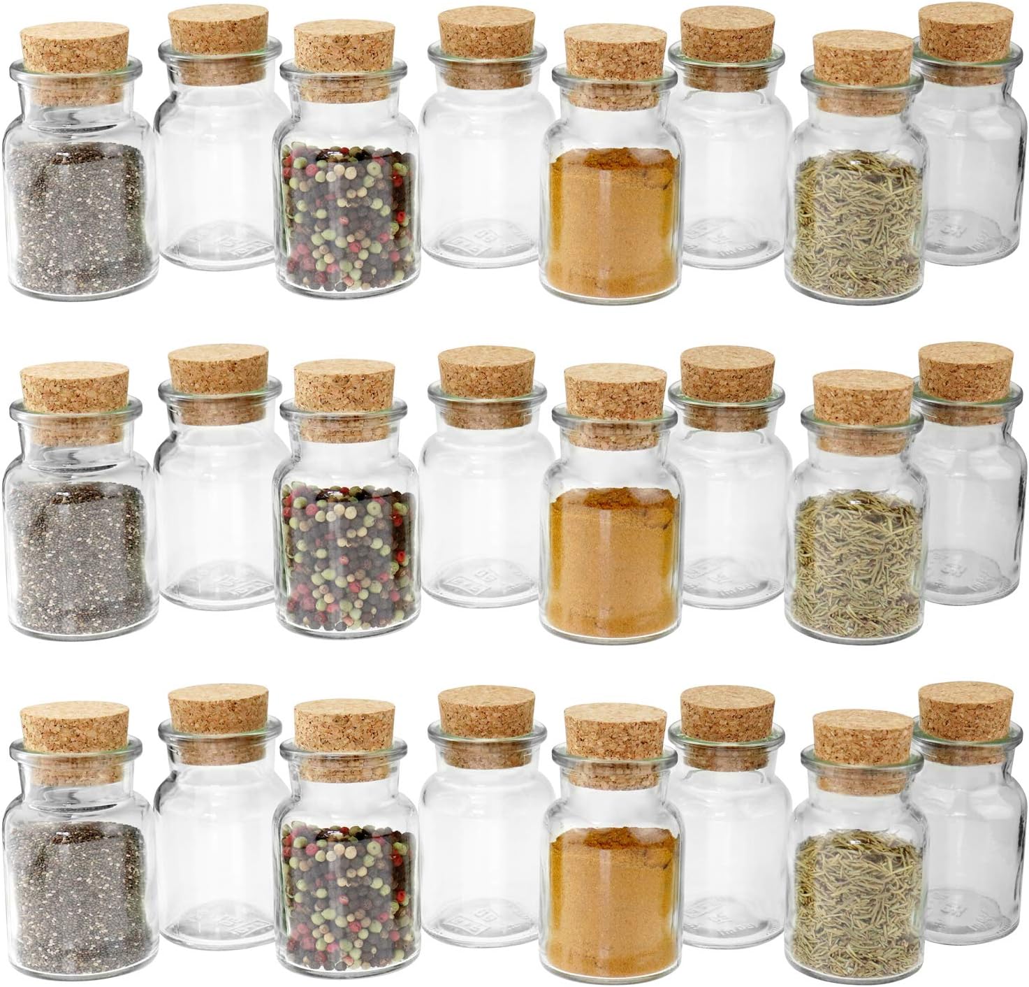 24 WELLGRO® Gewürzgläser mit Kork Verschluss - 150 ml, 6 x 10 cm (ØxH), Gläser Made in Germany