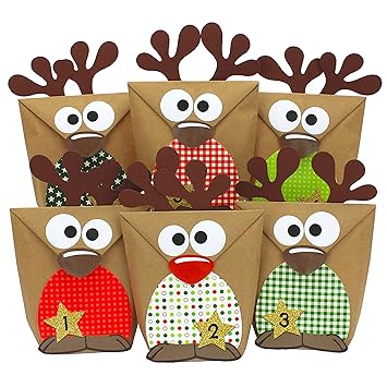 Papierdrachen Rentier Adventskalender Zum Befüllen Mit Roten Bäuchen Diy Zum Selber Basteln 24 Tüten Zum Individuellen Gestalten Und Zum Selber