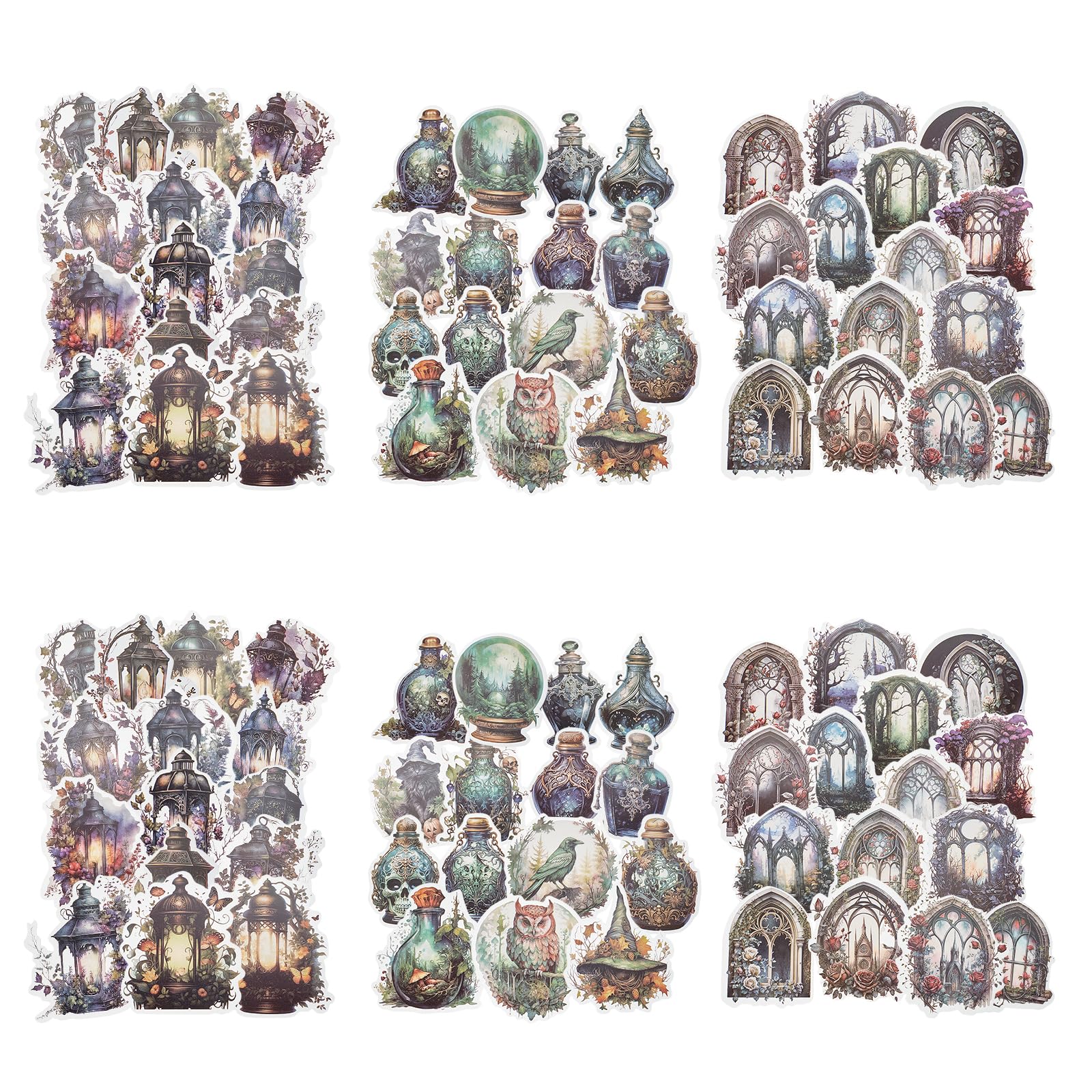 NICENEEDED 3 Set Dark Aesthetic Stickers, Magic Theme PET Scrapbook Stickers, Waterproof Vintage Gothic Sticker Decals for Scrapbook Ephemera Junk Journal DIY Crafts