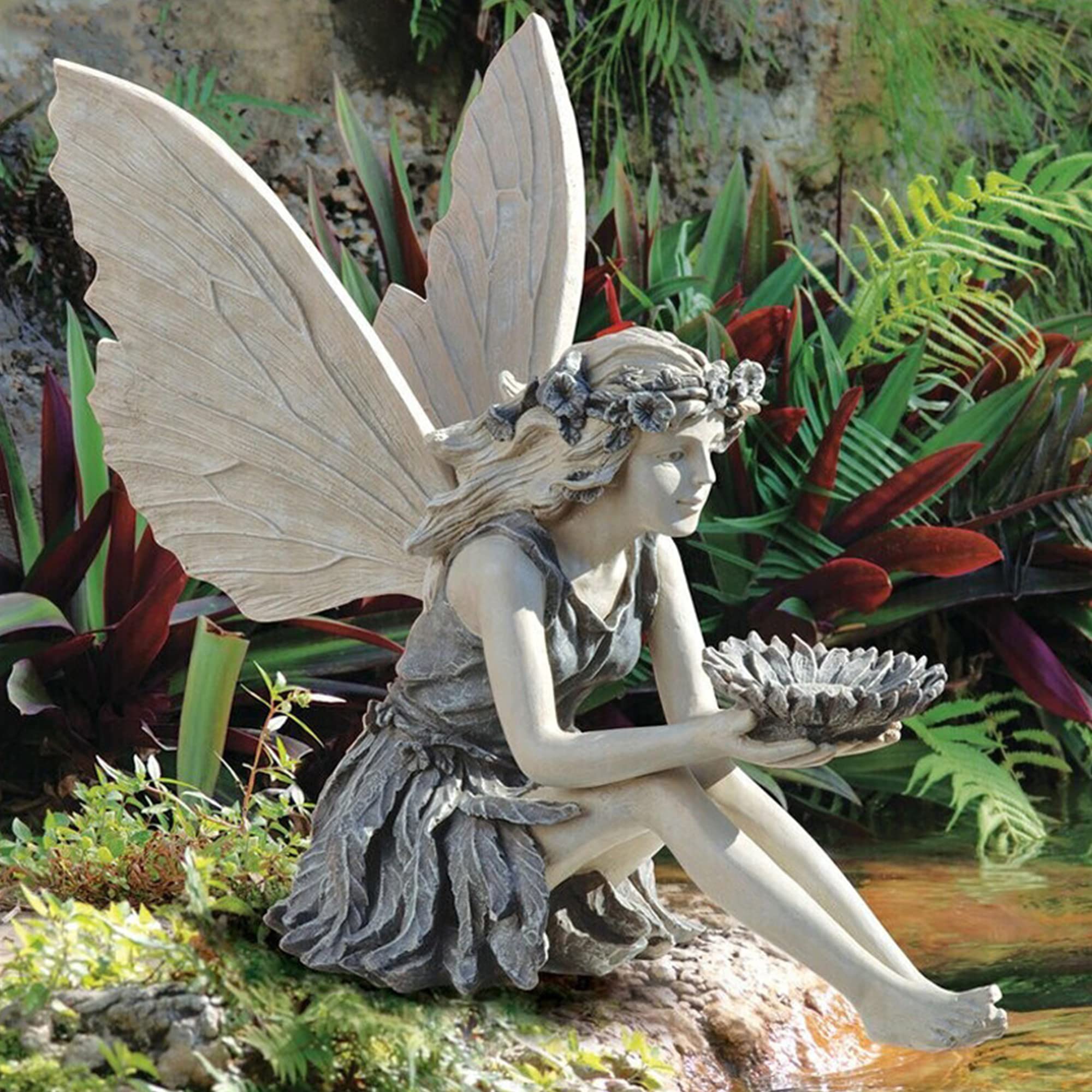 MINGZE Elf Figurine Garden Bird House Ornament Sitting Magic Fairy Garden Figures Sculptures Resin Elves Statues Yard Decoration Fairy Fairy Ornaments Landscaping