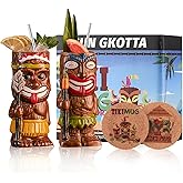 SUN GKOTTA Tiki Mugs Set Of 2 - Cute Tiki Glasses With Coasters And Straws,Exotic Style