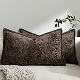 DEZENE Pack of 2 Chocolate Brown Decorative Throw Pillow Covers 12x20 Cozy Soft Chenille Accent Vintage Rectangular Lumbar Couch Pillow Covers for Home Decor Bed Sofa Living Room