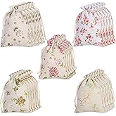 25 Pieces Floral Burlap Drawstring Bags 3.93*5.51 Inches Linen Gift Bags Goodie Treat Bags Party Favor Jewelry Cloth Pouches 