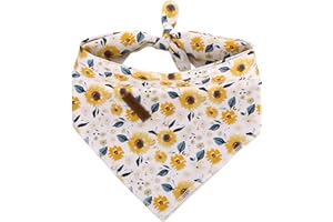 Elegant little tail Dog Bandanas - 1Pack Sunflower Print Washable Dog Scarf Female Square Dog Bib Kerchief Scarf Adjustable Pet Bandana for Medium Large Dogs