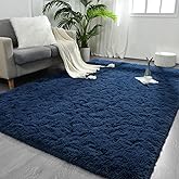FlyDOIT Large Area Rugs for Living Room, 4x6 Feet Navy Blue Shaggy Rug Fluffy Throw Carpets, Ultra Soft Plush Modern Indoor Fuzzy Rugs for Bedroom Girls Kids Nursery Room Dorm Home Decor