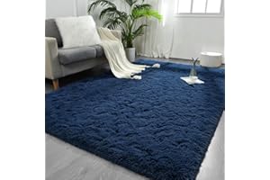 FlyDOIT Large Area Rugs for Living Room, 4x6 Feet Navy Blue Shaggy Rug Fluffy Throw Carpets, Ultra Soft Plush Modern Indoor Fuzzy Rugs for Bedroom Girls Kids Nursery Room Dorm Home Decor