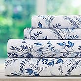 DREAMCARE King Size Floral Sheets - 4pc King Bed Set - Cooling & Soft Long Lasting - Floral Blue