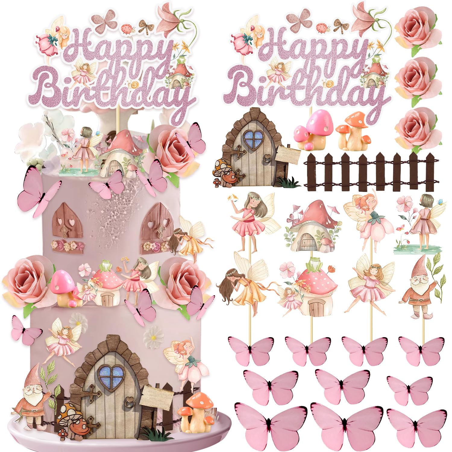 Photo 1 of 26 PCS Fairy Cake Toppers, Fairy Cake Decorations Fairy Birthday Party Decorations Fairy First Birthday Decorations Supplies for Woodland Garden Fairy Baby Shower