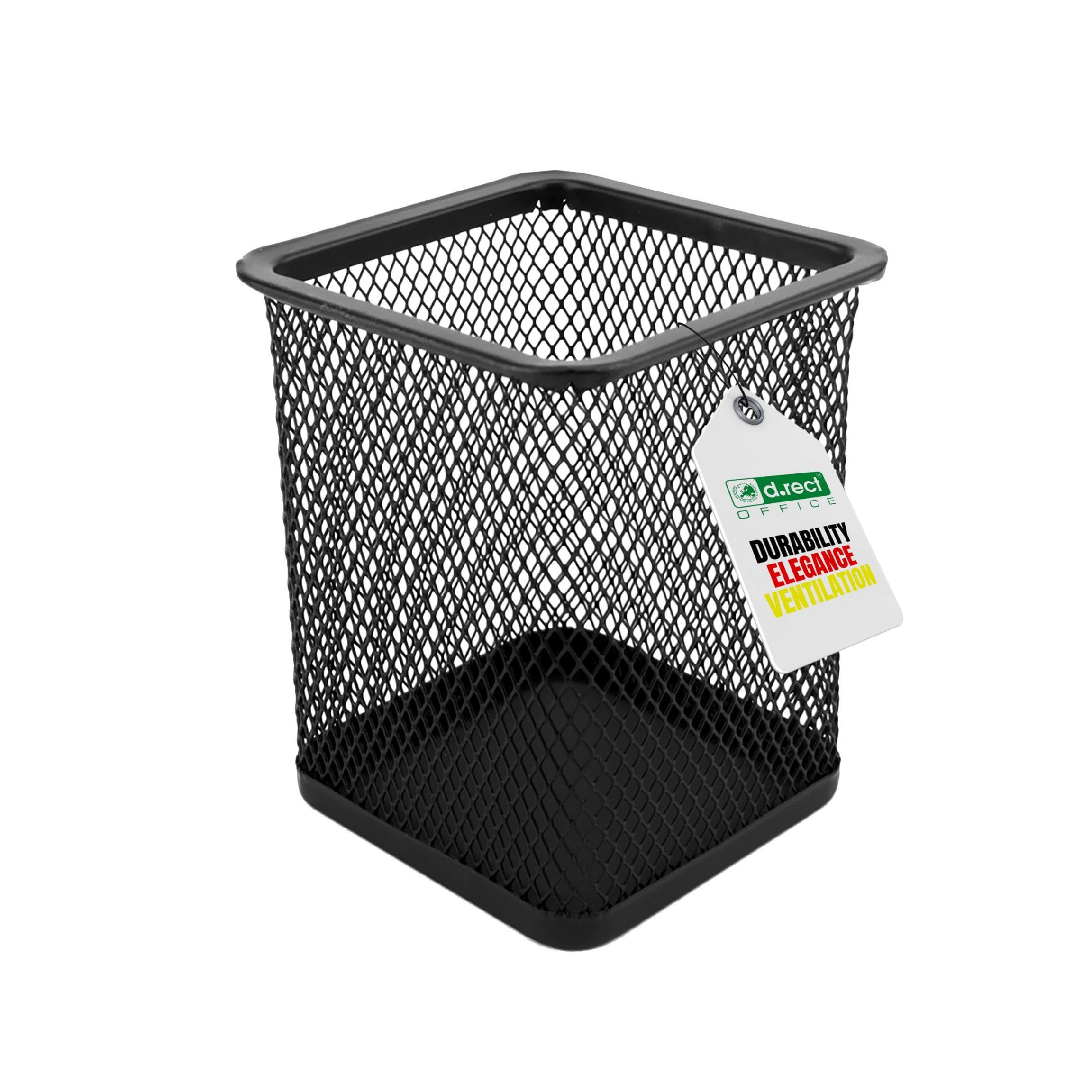 D.RECT Metal Square Pen Holder | Pen Holder Cube Made of Wire Metal | Mesh Multifunctional Cup for Ballpoint Pen Black, (110443)