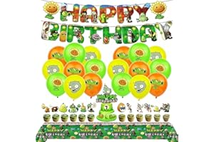 47Pcs Plants vs Zombies Party Supplies Set, Birthday Decoration Kit with Banner, Cake Topper, Tablecover, Balloons for Theme 