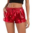 Tandisk Women's Yoga Hot Shorts Shiny Metallic Pants with Elastic Drawstring