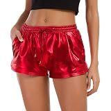 Women's Metallic Yoga Shorts – Shiny Hot Pants With Drawstring Waist & Side Pockets | For Dance, Fitness, Party & Cosplay - View #10