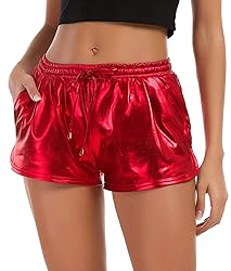 Tandisk Women's Yoga Hot Shorts Shiny Metallic